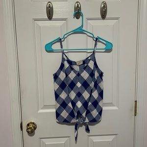 Blue Plaid Knotted Tank Top